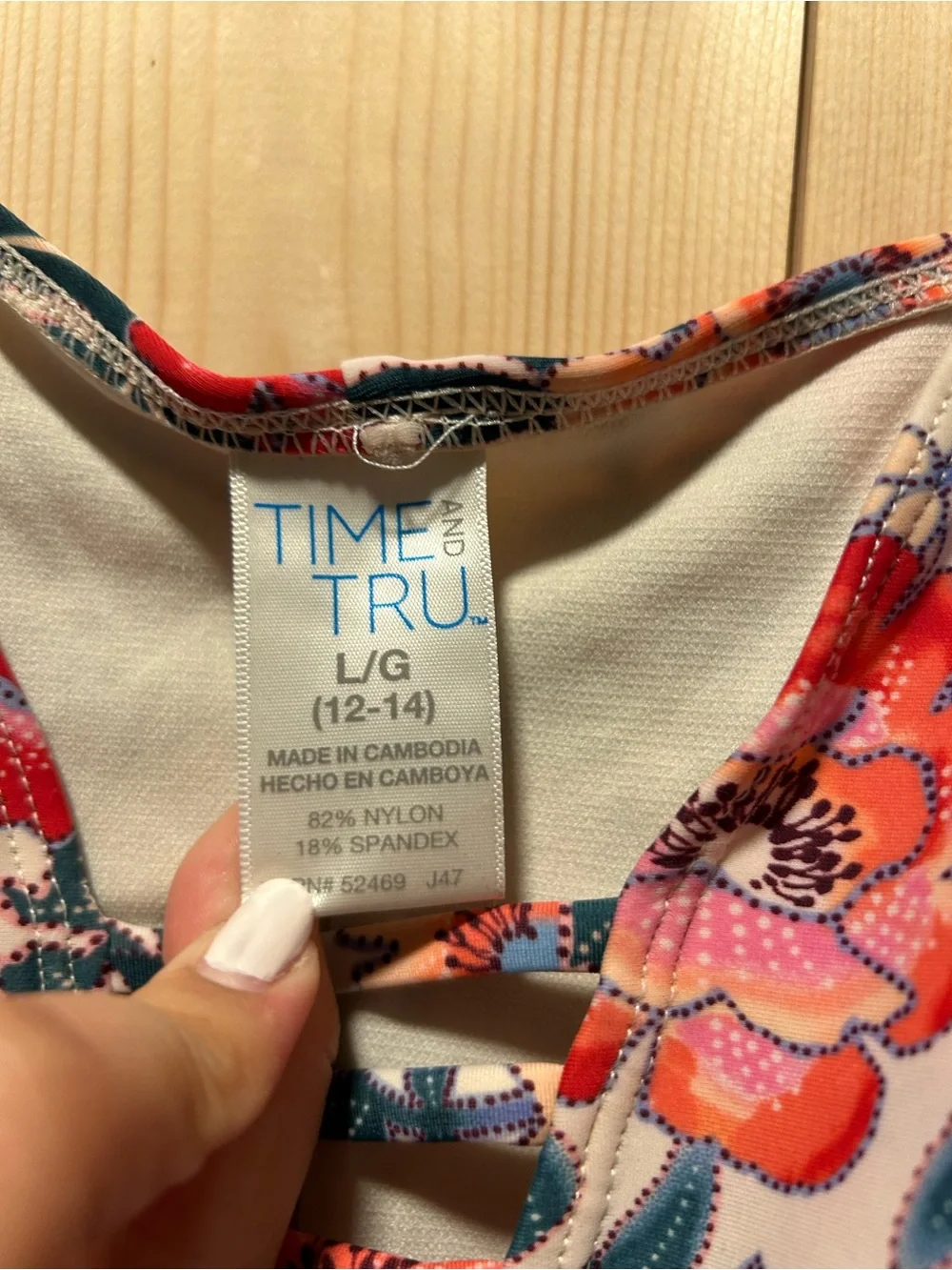 Time and Tru White Floral One-Piece Swimsuit with Pink & Blue Flowers